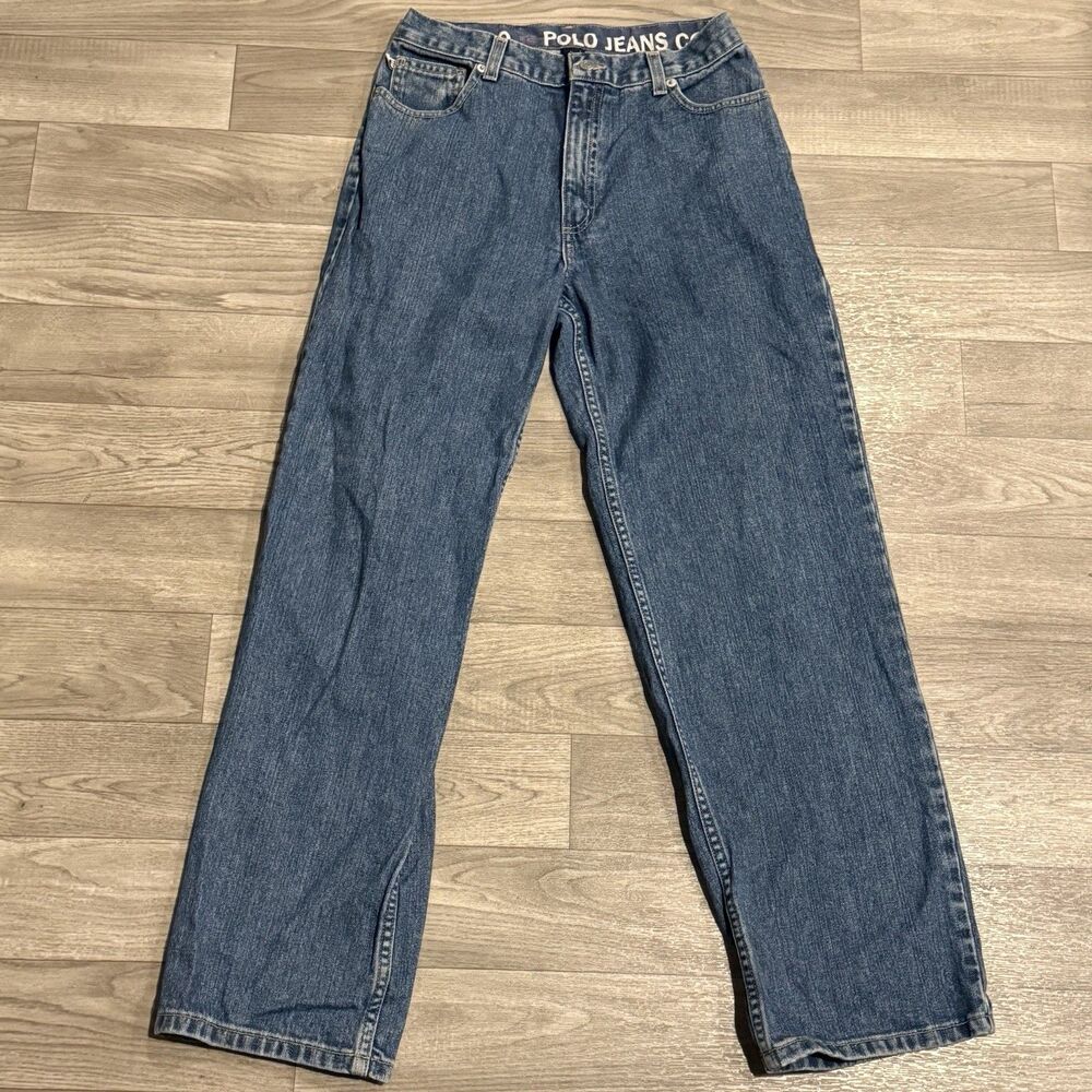 VTG Polo Jeans Co Ralph Lauren Wide Leg High Rise Denim Blue Jeans Size 16